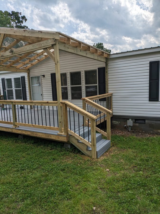 Composite deck with pergola and metal railing, Northwest Arkansas